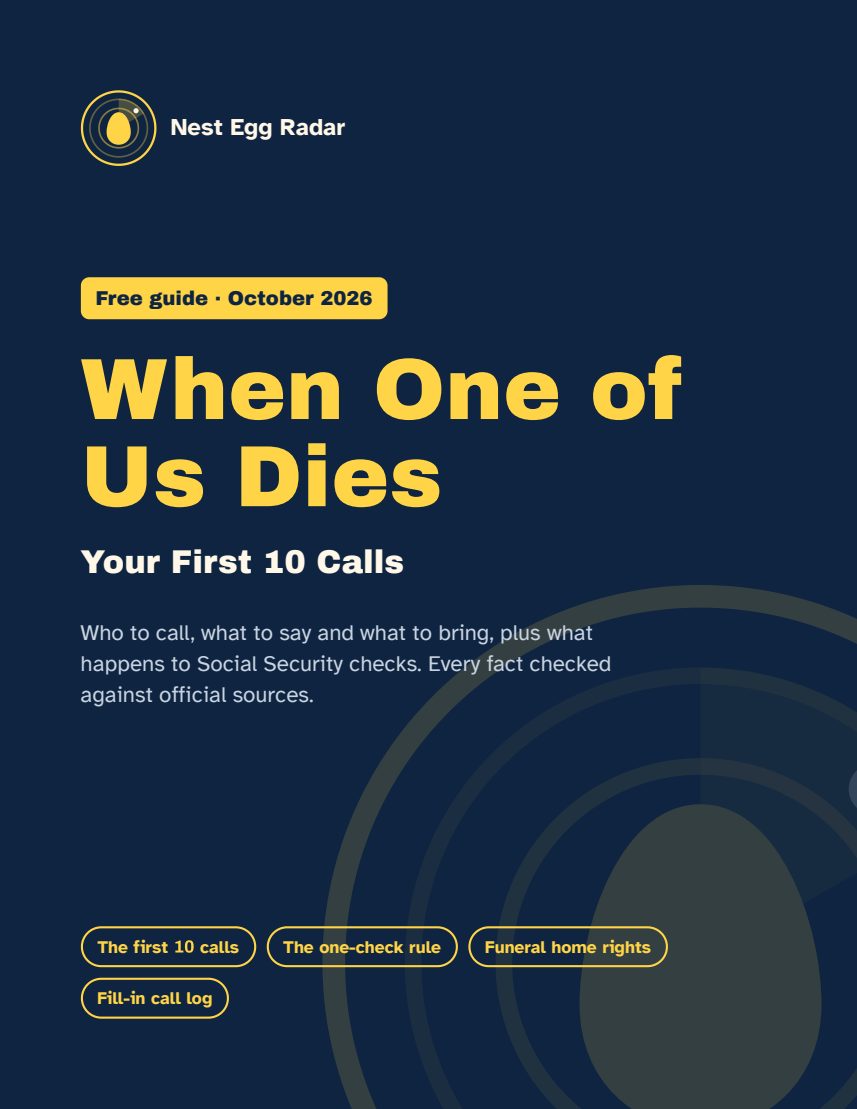 Cover of the free guide When One of Us Dies: Your First 10 Calls, by Nest Egg Radar